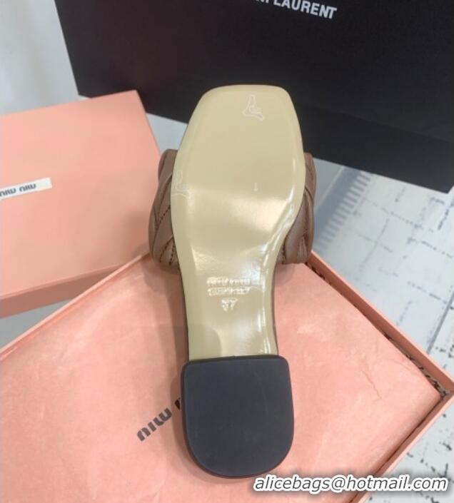 Good Taste Miu Miu Matelasse Nappa Leather Flat Slides Sandal 5XX605 Brown 2025