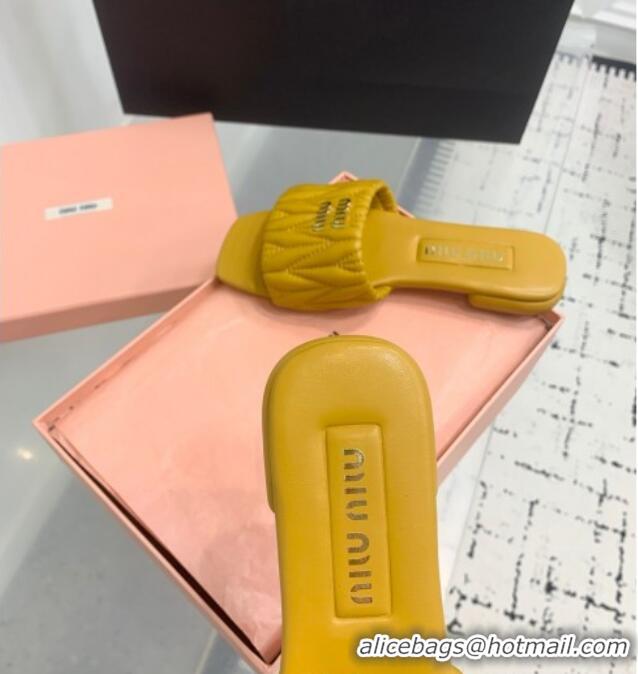 ​Top Design Miu Miu Matelasse Nappa Leather Flat Slides Sandal 5XX605 Yellow 2025