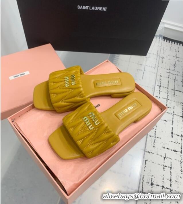 ​Top Design Miu Miu Matelasse Nappa Leather Flat Slides Sandal 5XX605 Yellow 2025