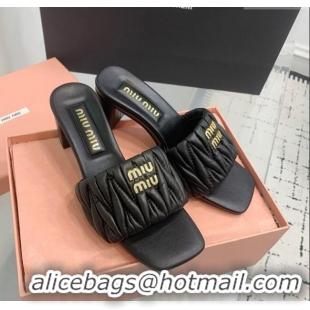 Best Wholesale Miu Miu Matelasse Nappa Leather Heel Slides Sandal 5.5cm 5XX657 Black 2025