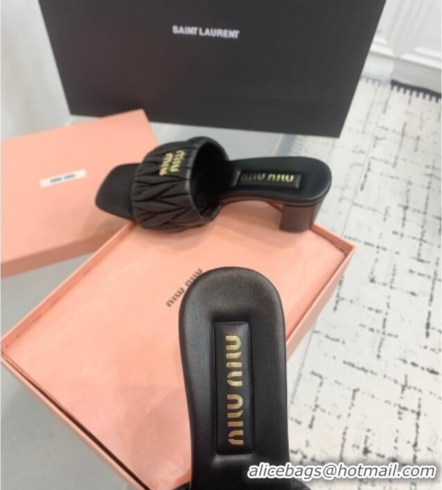 Best Wholesale Miu Miu Matelasse Nappa Leather Heel Slides Sandal 5.5cm 5XX657 Black 2025