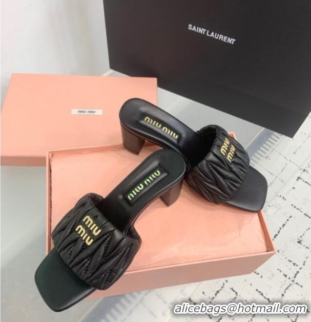 Best Wholesale Miu Miu Matelasse Nappa Leather Heel Slides Sandal 5.5cm 5XX657 Black 2025
