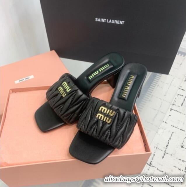 Best Wholesale Miu Miu Matelasse Nappa Leather Heel Slides Sandal 5.5cm 5XX657 Black 2025