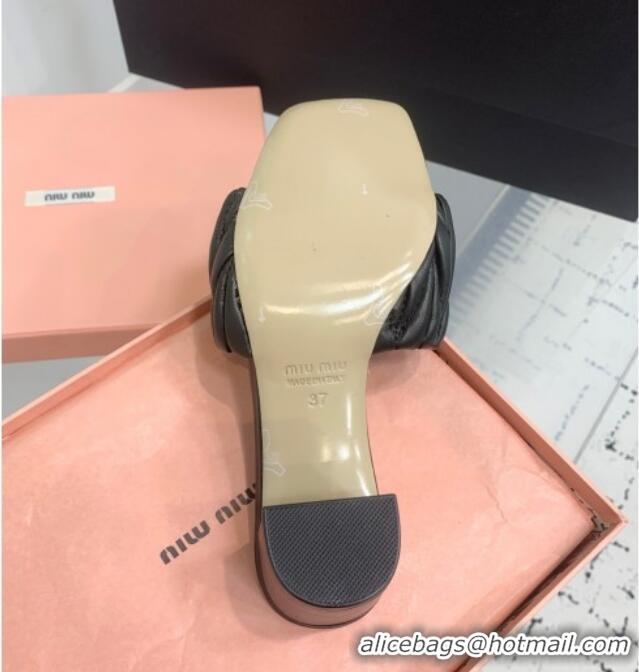 Best Wholesale Miu Miu Matelasse Nappa Leather Heel Slides Sandal 5.5cm 5XX657 Black 2025