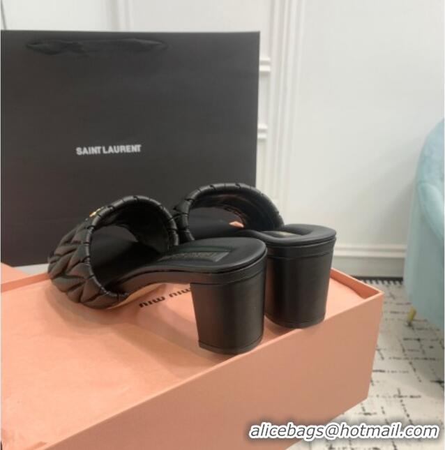 Best Wholesale Miu Miu Matelasse Nappa Leather Heel Slides Sandal 5.5cm 5XX657 Black 2025