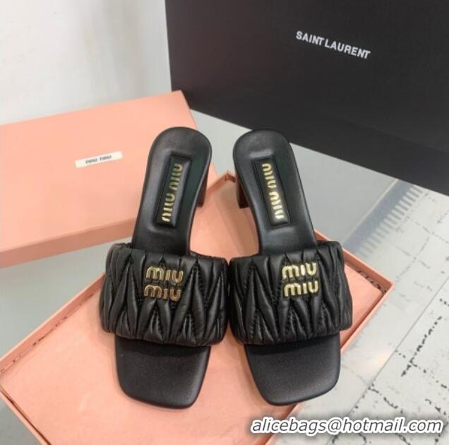 Best Wholesale Miu Miu Matelasse Nappa Leather Heel Slides Sandal 5.5cm 5XX657 Black 2025
