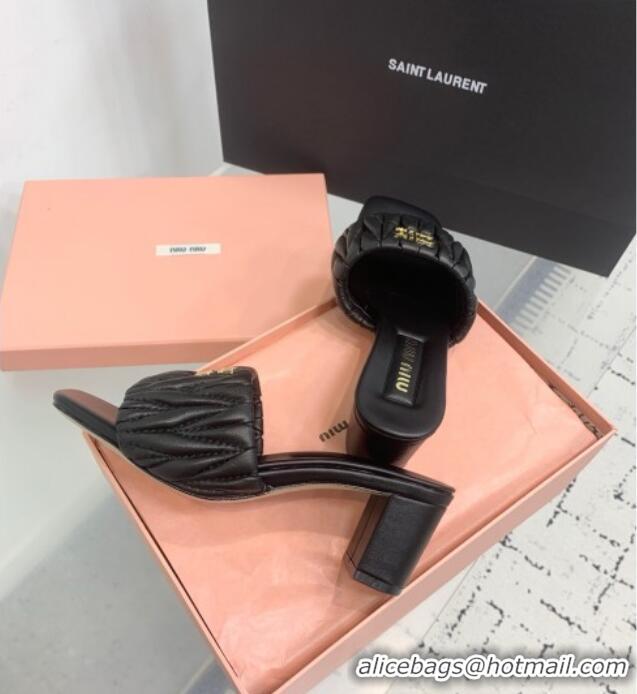 Best Wholesale Miu Miu Matelasse Nappa Leather Heel Slides Sandal 5.5cm 5XX657 Black 2025