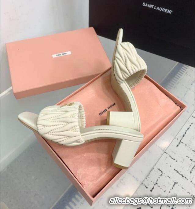 Luxury Cheap Miu Miu Matelasse Nappa Leather Heel Slides Sandal 5.5cm 5XX657 White 2025