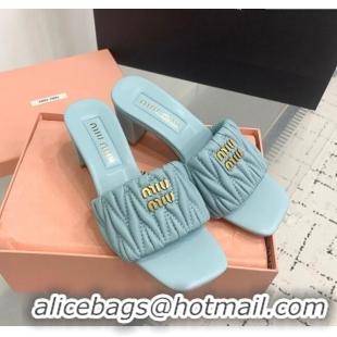 Top Quality Miu Miu Matelasse Nappa Leather Heel Slides Sandal 5.5cm 5XX657 Blue 2025
