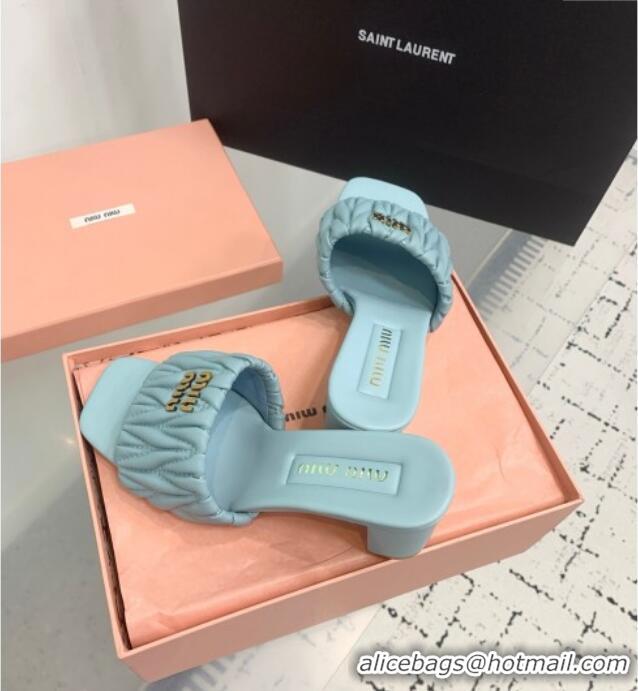 Top Quality Miu Miu Matelasse Nappa Leather Heel Slides Sandal 5.5cm 5XX657 Blue 2025
