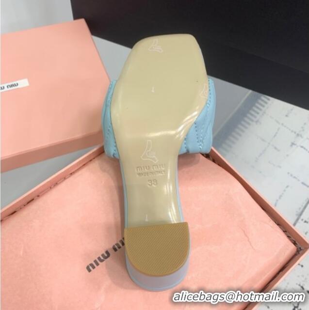 Top Quality Miu Miu Matelasse Nappa Leather Heel Slides Sandal 5.5cm 5XX657 Blue 2025