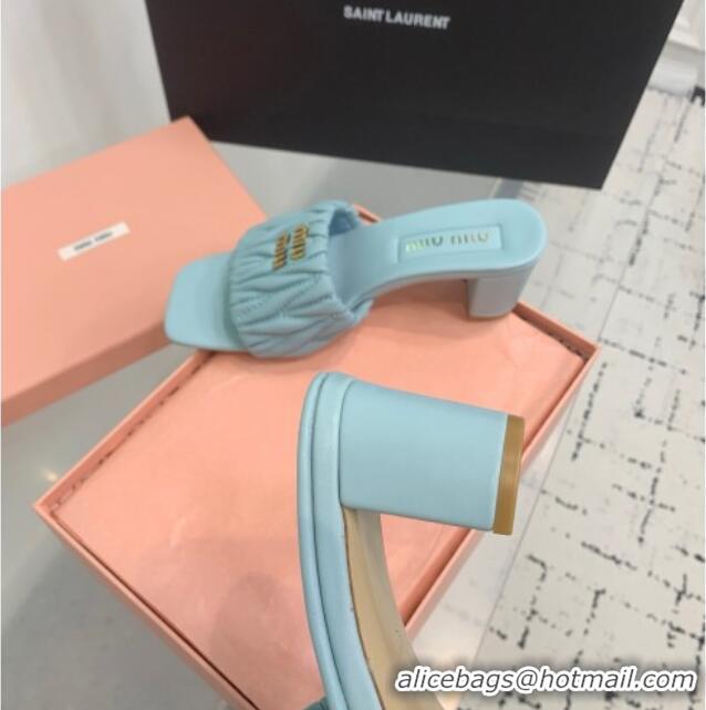 Top Quality Miu Miu Matelasse Nappa Leather Heel Slides Sandal 5.5cm 5XX657 Blue 2025
