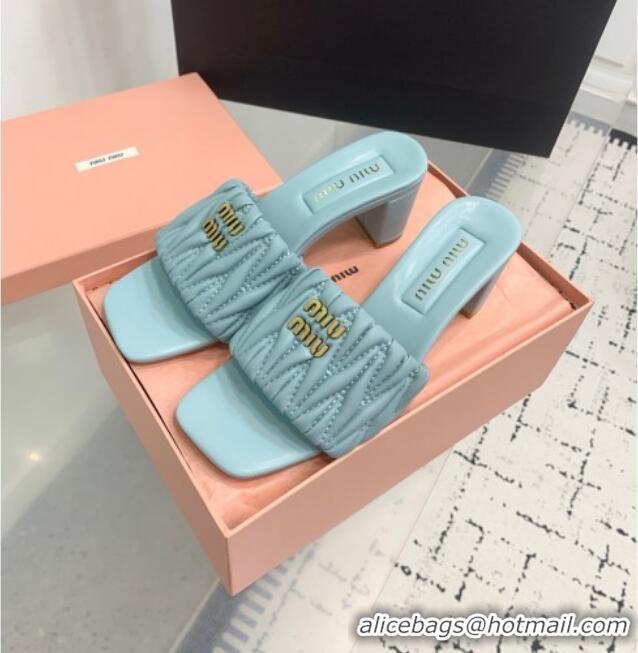Top Quality Miu Miu Matelasse Nappa Leather Heel Slides Sandal 5.5cm 5XX657 Blue 2025