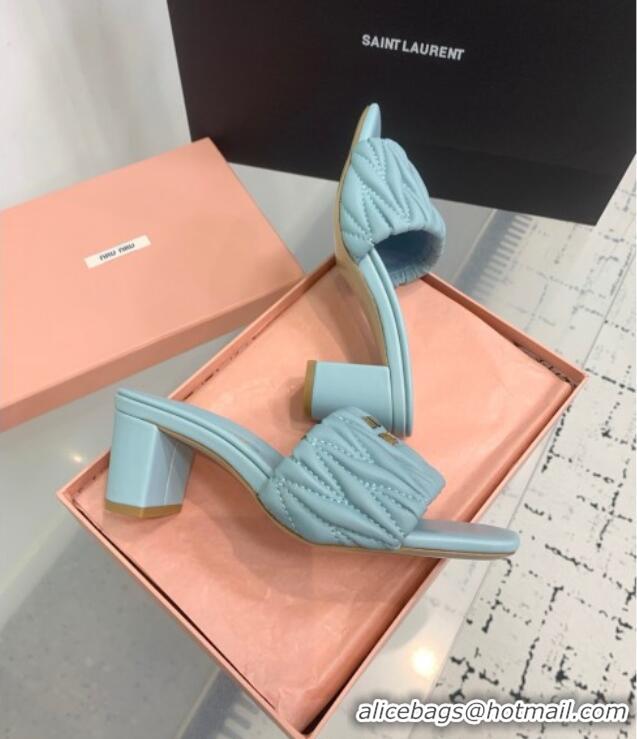 Top Quality Miu Miu Matelasse Nappa Leather Heel Slides Sandal 5.5cm 5XX657 Blue 2025