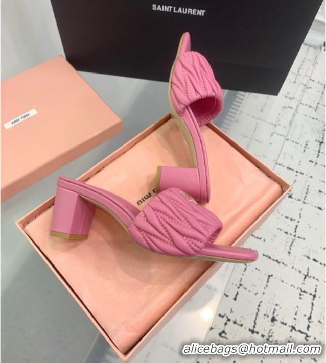 New Release Creation Miu Miu Matelasse Nappa Leather Heel Slides Sandal 5.5cm 5XX657 Pink 2025