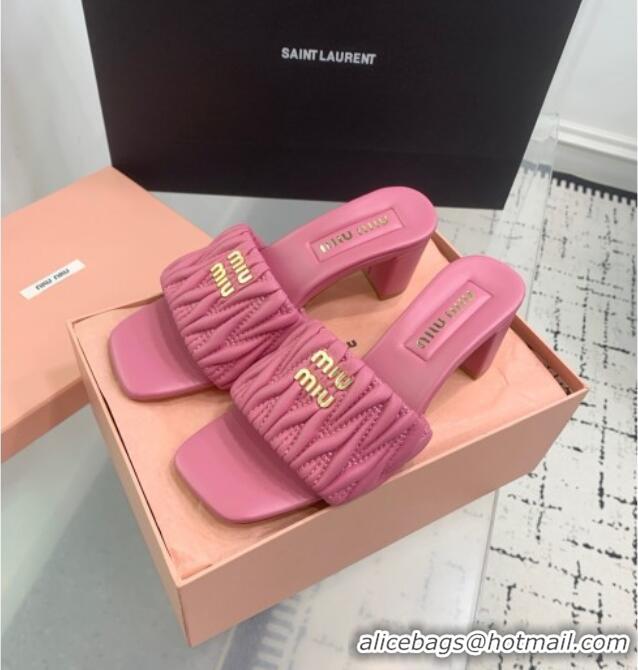 New Release Creation Miu Miu Matelasse Nappa Leather Heel Slides Sandal 5.5cm 5XX657 Pink 2025