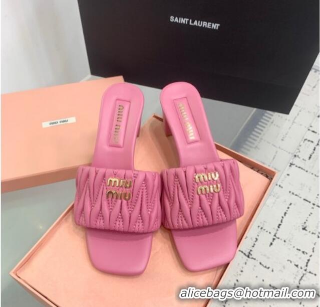 New Release Creation Miu Miu Matelasse Nappa Leather Heel Slides Sandal 5.5cm 5XX657 Pink 2025