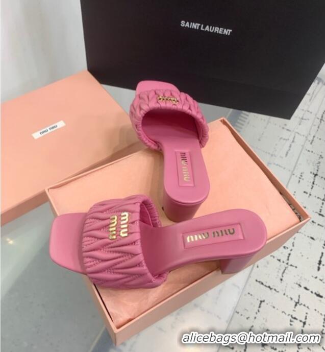 New Release Creation Miu Miu Matelasse Nappa Leather Heel Slides Sandal 5.5cm 5XX657 Pink 2025