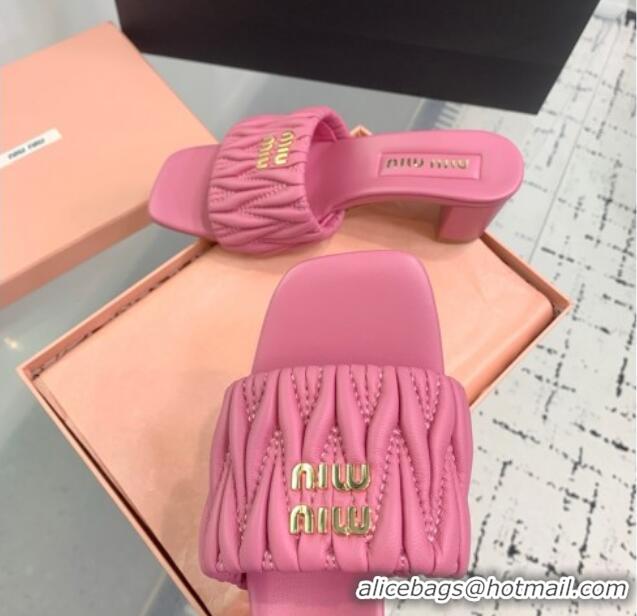 New Release Creation Miu Miu Matelasse Nappa Leather Heel Slides Sandal 5.5cm 5XX657 Pink 2025