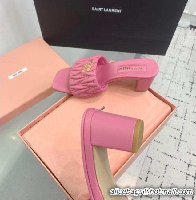 New Release Creation Miu Miu Matelasse Nappa Leather Heel Slides Sandal 5.5cm 5XX657 Pink 2025