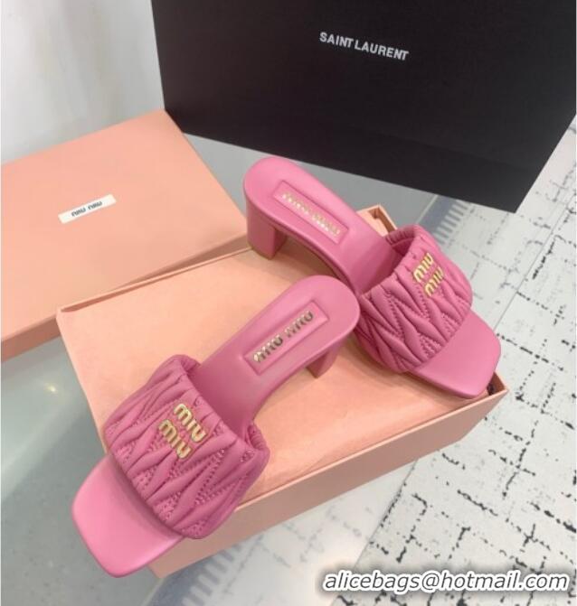 New Release Creation Miu Miu Matelasse Nappa Leather Heel Slides Sandal 5.5cm 5XX657 Pink 2025