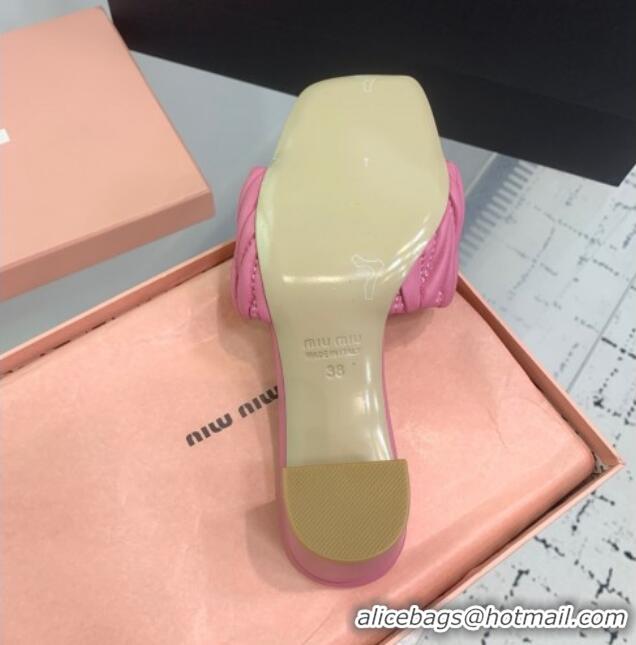 New Release Creation Miu Miu Matelasse Nappa Leather Heel Slides Sandal 5.5cm 5XX657 Pink 2025