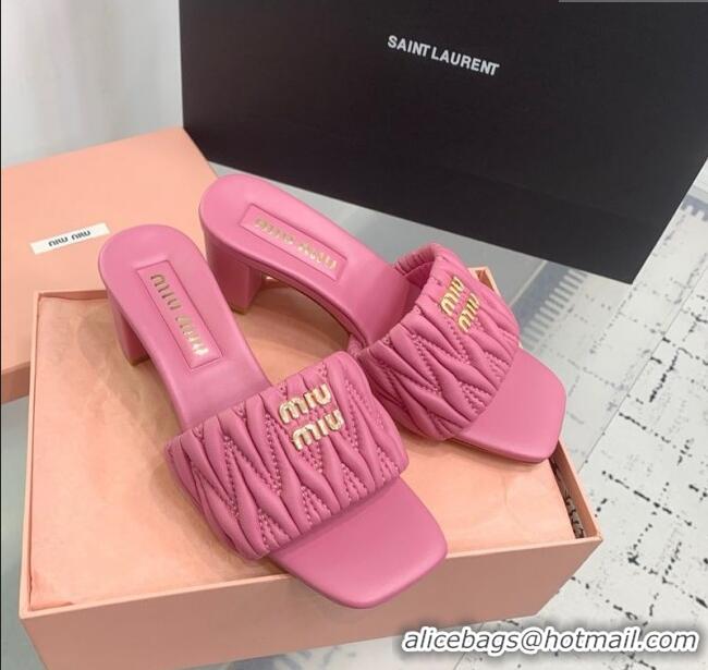 New Release Creation Miu Miu Matelasse Nappa Leather Heel Slides Sandal 5.5cm 5XX657 Pink 2025