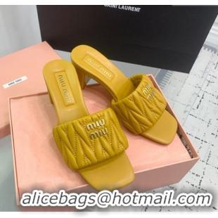 Buy Cheap Miu Miu Matelasse Nappa Leather Heel Slides Sandal 5.5cm 5XX657 Yellow 2025