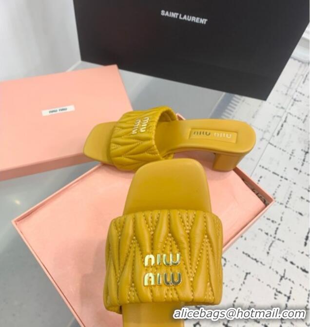 Buy Cheap Miu Miu Matelasse Nappa Leather Heel Slides Sandal 5.5cm 5XX657 Yellow 2025