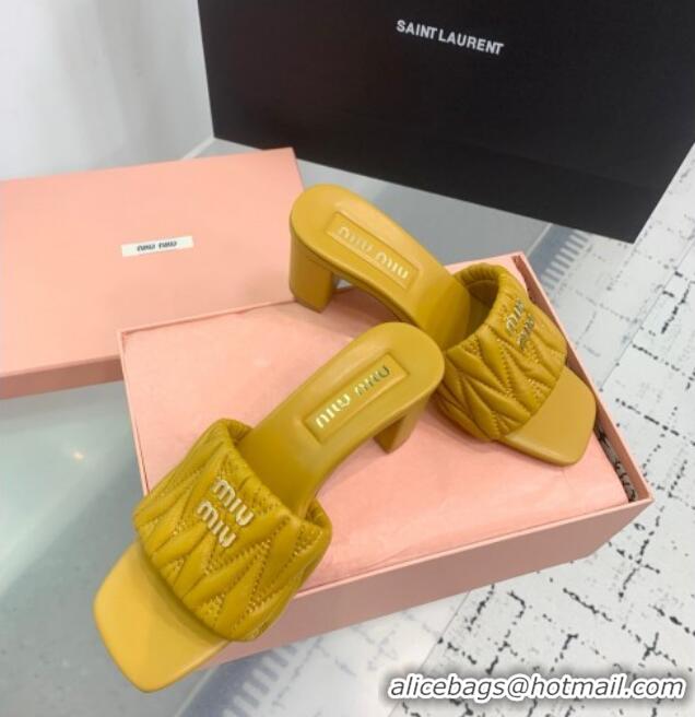 Buy Cheap Miu Miu Matelasse Nappa Leather Heel Slides Sandal 5.5cm 5XX657 Yellow 2025