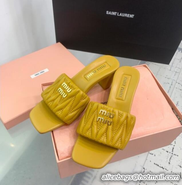 Buy Cheap Miu Miu Matelasse Nappa Leather Heel Slides Sandal 5.5cm 5XX657 Yellow 2025