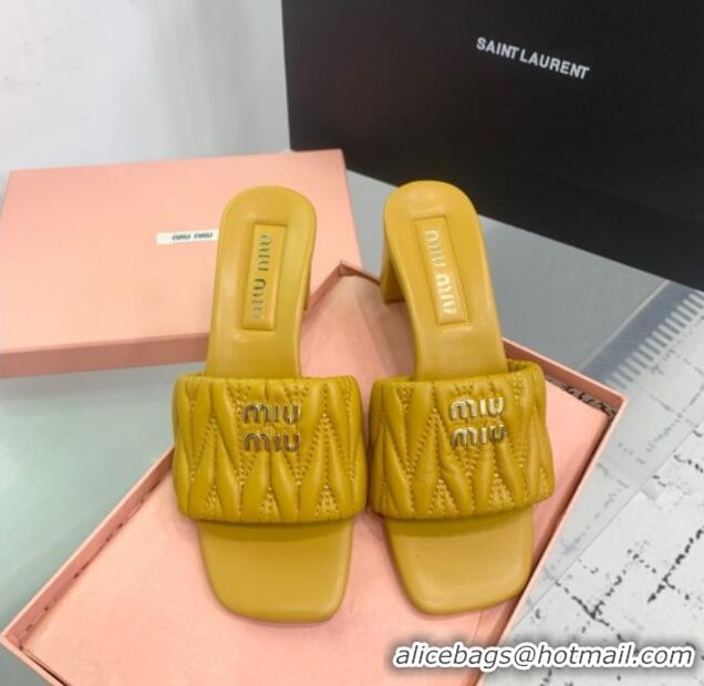 Buy Cheap Miu Miu Matelasse Nappa Leather Heel Slides Sandal 5.5cm 5XX657 Yellow 2025