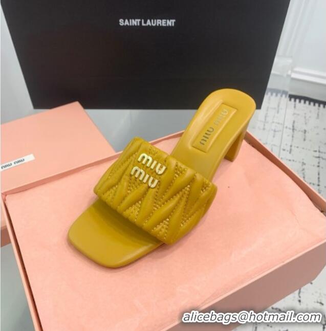 Buy Cheap Miu Miu Matelasse Nappa Leather Heel Slides Sandal 5.5cm 5XX657 Yellow 2025