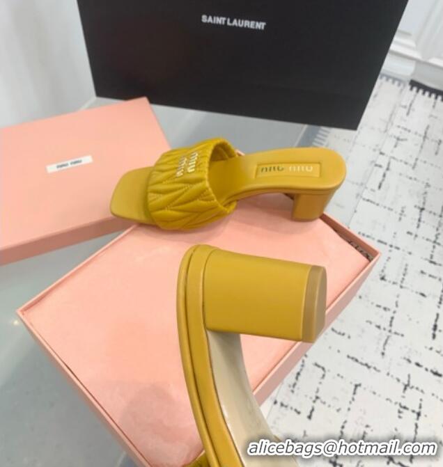 Buy Cheap Miu Miu Matelasse Nappa Leather Heel Slides Sandal 5.5cm 5XX657 Yellow 2025