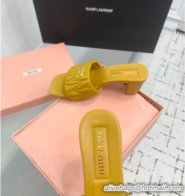 Buy Cheap Miu Miu Matelasse Nappa Leather Heel Slides Sandal 5.5cm 5XX657 Yellow 2025