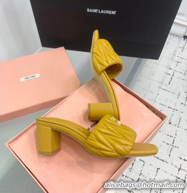 Buy Cheap Miu Miu Matelasse Nappa Leather Heel Slides Sandal 5.5cm 5XX657 Yellow 2025