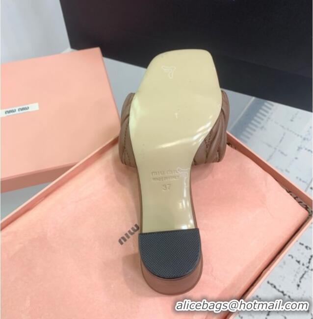 Luxury Discount Miu Miu Matelasse Nappa Leather Heel Slides Sandal 5.5cm 5XX657 Brown 2025