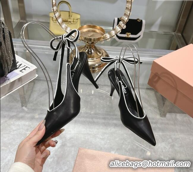 Buy Cheap Miu Miu Nappa Leather Slingback Pumps 9cm with Back Lace 5I430E Black 2025