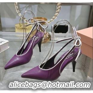Most Popular Miu Miu Nappa Leather Slingback Pumps 9cm with Back Lace 5I430E Purple 2025