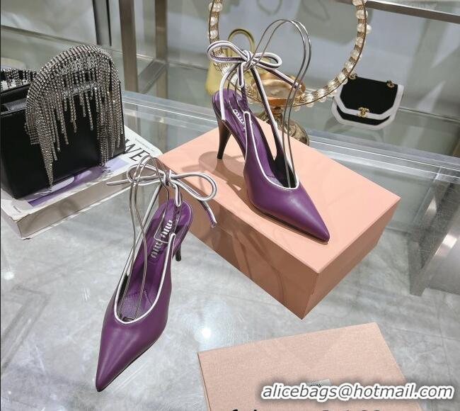 Most Popular Miu Miu Nappa Leather Slingback Pumps 9cm with Back Lace 5I430E Purple 2025