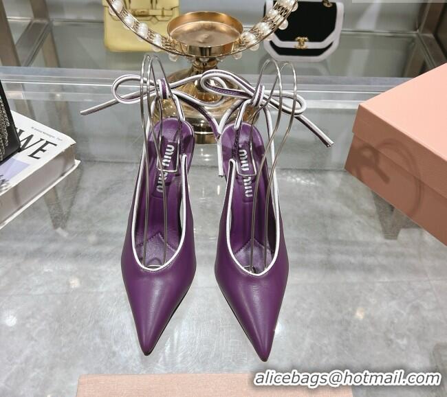 Most Popular Miu Miu Nappa Leather Slingback Pumps 9cm with Back Lace 5I430E Purple 2025