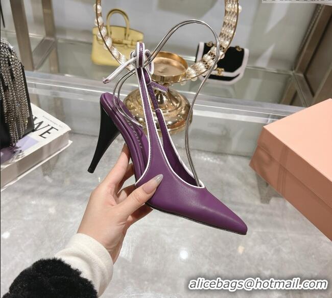 Most Popular Miu Miu Nappa Leather Slingback Pumps 9cm with Back Lace 5I430E Purple 2025