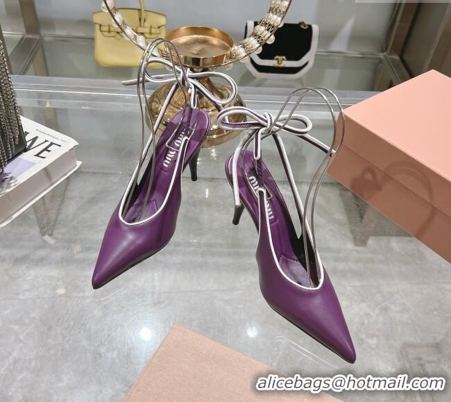 Most Popular Miu Miu Nappa Leather Slingback Pumps 9cm with Back Lace 5I430E Purple 2025