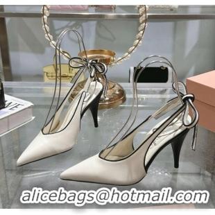New Fashion Miu Miu Nappa Leather Slingback Pumps 9cm with Back Lace 5I430E White 2025