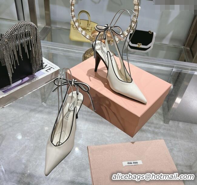 New Fashion Miu Miu Nappa Leather Slingback Pumps 9cm with Back Lace 5I430E White 2025