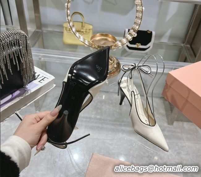 New Fashion Miu Miu Nappa Leather Slingback Pumps 9cm with Back Lace 5I430E White 2025