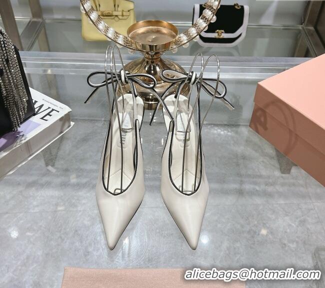 New Fashion Miu Miu Nappa Leather Slingback Pumps 9cm with Back Lace 5I430E White 2025