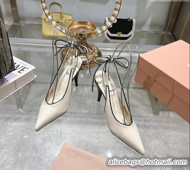 New Fashion Miu Miu Nappa Leather Slingback Pumps 9cm with Back Lace 5I430E White 2025