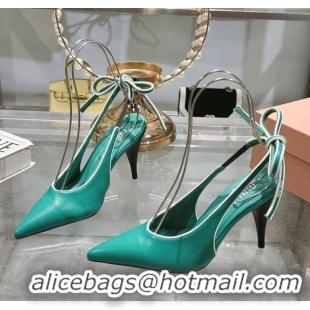 Best Product Miu Miu Nappa Leather Slingback Pumps 9cm with Back Lace 5I430E Green 2025