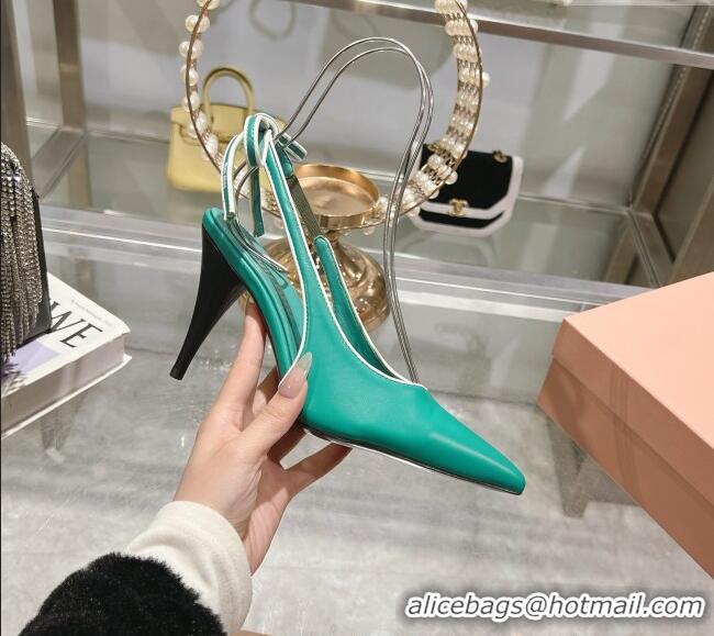 Best Product Miu Miu Nappa Leather Slingback Pumps 9cm with Back Lace 5I430E Green 2025